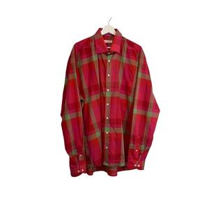 Lipson Sport Pink Green Button Up Long Sleeve Shirt Womens Size XL